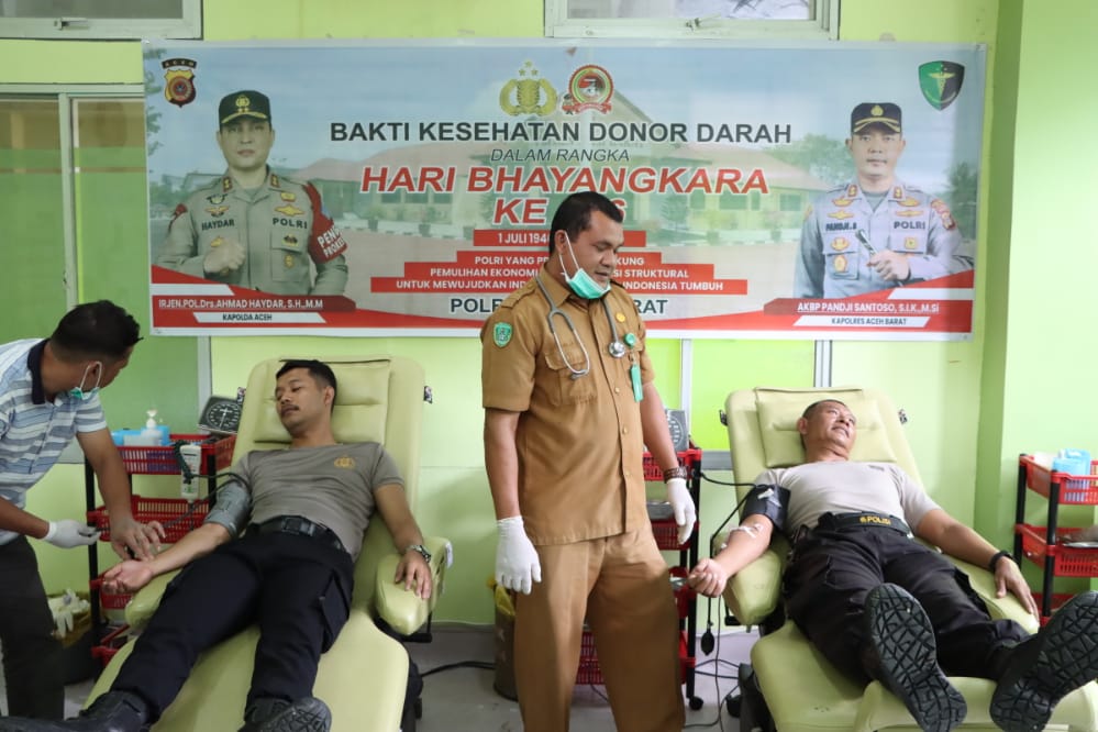 Peringati Hari Bhayangkara ke 76 Polres Aceh Barat Laksanakan Bakti Sosial Donor Darah