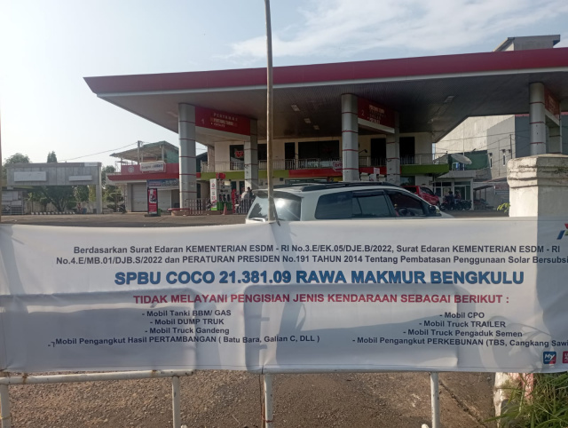 SPBU Rawa Makmur Mulai Tidak Melayani Pengisian BBM Bersubsidi